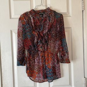 Drama gold Red blue brown Paisley print blouse top shirt peplum buttonup ruffled